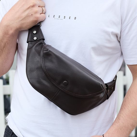 Бананка топова шкіряна чоловіча модна містка повсякденна  коричнева 70101 | Зображення 1