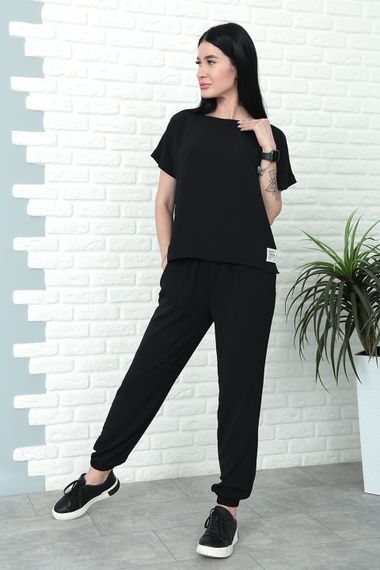 Женский летний легкий костюм укороченные штаны и футболка Gf7931 цвет черный, размер 46/48 | Зображення 3