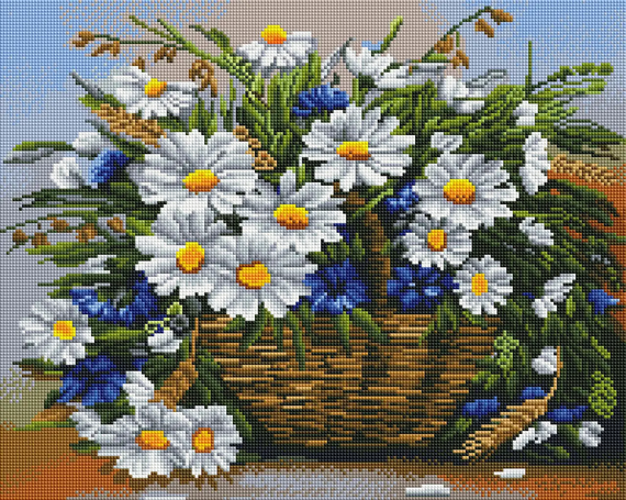 Алмазна мозаїка Букет з ромашок та волошок 40х50 см ColorArt SP122 | Зображення 1