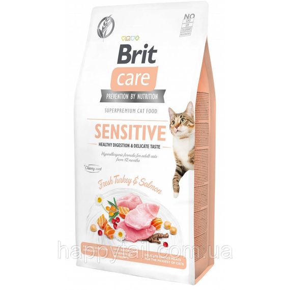Корм сухой Brit Care Cat Grain Free Sensitive HDigestion Delicate Taste для взрослых кошек с чувствительным пищеварением с