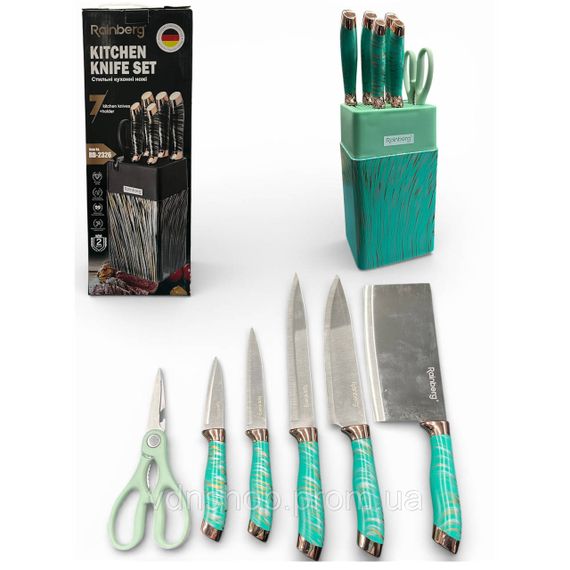 Набор ножей из нержавеющей стали с основанием Rainberg RB-2326 Green XP-91