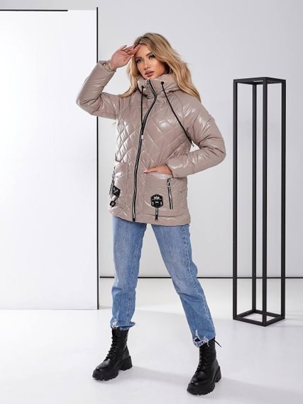 Жіноча стьобана куртка з блиском, арт.504, беж | Зображення 3