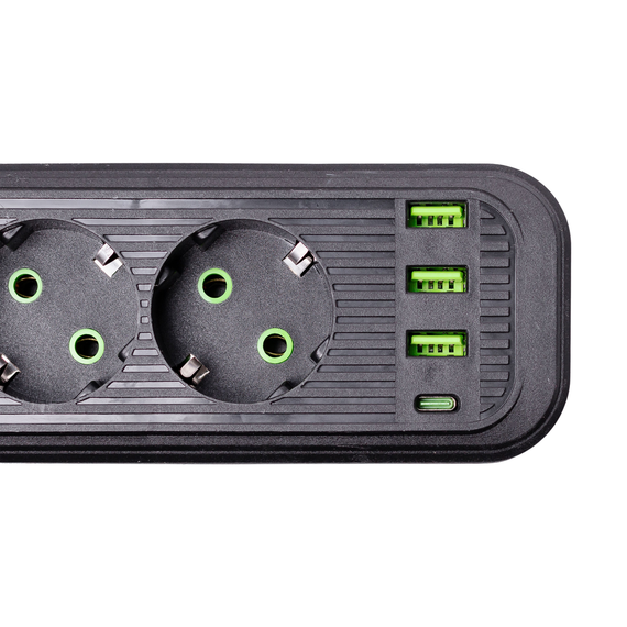 Мережевий фільтр 4.35 м подовжувач на 4 розетки з 3 USB 1 Type-C та кнопкою відключення HP-5-14 | Зображення 4