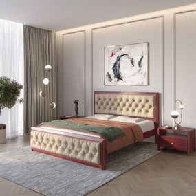 Односпальне дерев'яне ліжко Mebigrand Барселона Б3 Махонь/Аляска 23 (Бежевий) 80х190 см (MBG-12600)