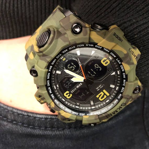 Електронні спортивні годинники SKMEI 1155BCMGN GREEN CAMO, Наручні годинники чоловічі тактичні чоловічі FH-31