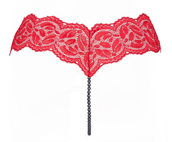 Мереживні трусики-стрінги з ниткою чорних перлів Bracli Ebony Night, Червоний, День закоханих, S, S, Маленький розмір | Зображення 1