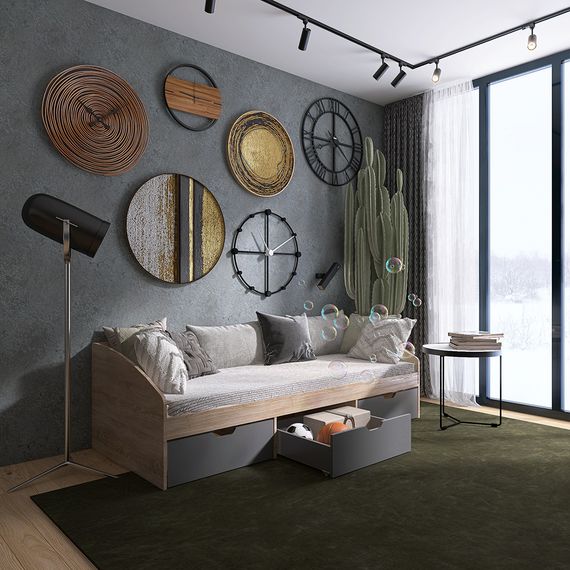 Ліжко односпальне з ящиками Еверест Комфорт 3 193х84х59  см Дуб сонома/Графіт (EVR-5735) | Зображення 2