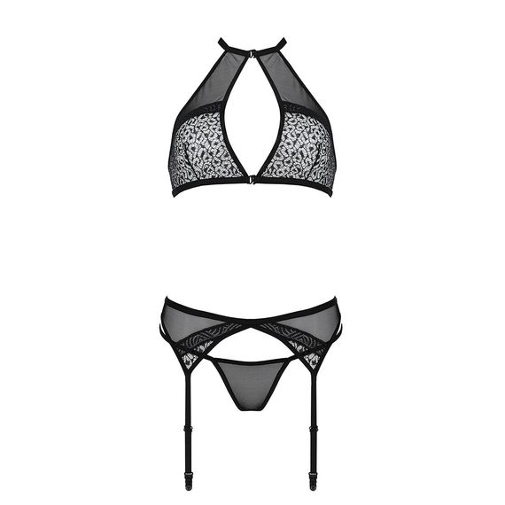 Комплект білизни Passion SATARA SET S/M black, топ, пояс для панчіх, стрінги | Зображення 2