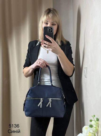 Жіноча сумка середнього розміру з екошкіри синього кольору | Зображення 5
