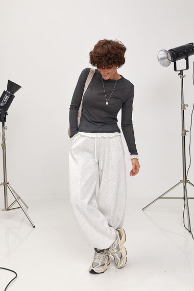 Тонкий лонгслів з двошаровим ефектом - темно-сірий цвет, ONE SIZE (є розміри) | Зображення 2