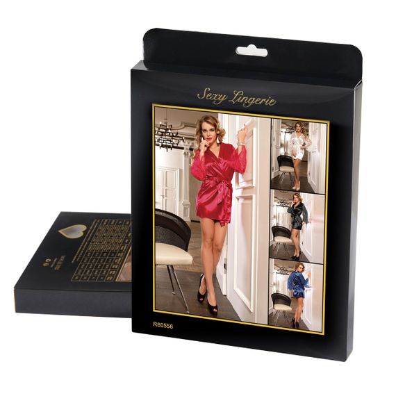 Халат черный под пояс и длинными кружевными рукавами Star Night стринги в комплекте, XL/2XL sexstyle | Зображення 5