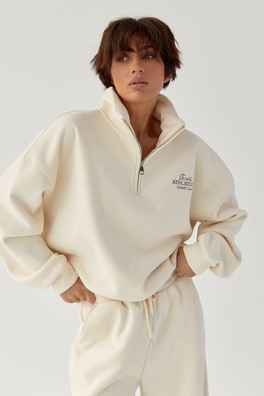 Утеплений спортивний костюм із штанами палаццо та світшотом - кремовий цвет, S/M (є розміри) | Зображення 2