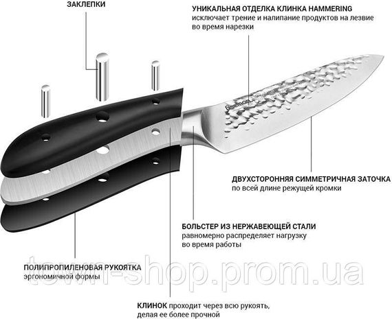 Нож поварской Fissman Hattori 15см hammered из нержавеющей стали | Зображення 2