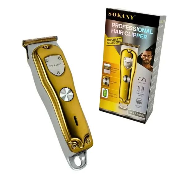 Бездротова машинка для стрижки волосся Sokany SK-LF-16003 4 насадки золотистий | Зображення 3