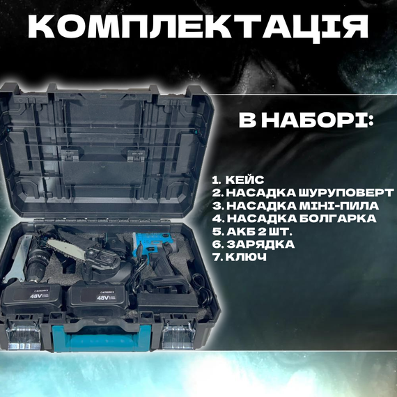 Набір акумуляторного інструменту 3в1 пила, болгарка, шуруповерт у кейсі XPRO DLX2220TJ1 (234572553_1954) | Зображення 6