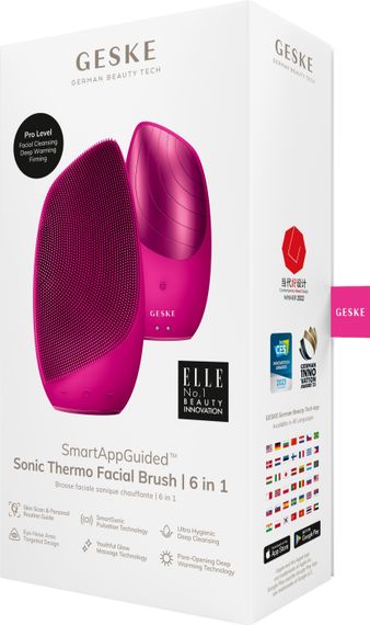 Електронна звукова термо щітка для обличчя GESKE Sonic Thermo Facial Brush 6в1 magenta | Зображення 7