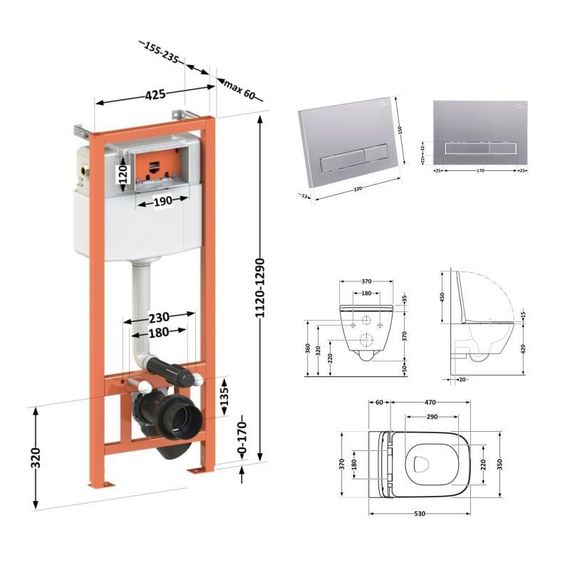 Готове рішення Qtap для ванної кімнати: підвісний унітаз Gemini Ultra Quiet 530х365х373 + комплект інсталяції Nest 4 в 1 | Зображення 1