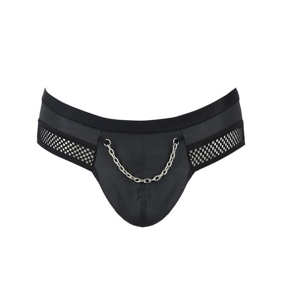 Чоловічі труси з ланцюжком Passion 030 SLIP TOM XXL/XXXL Black, екошкіра, відкриті сідниці | Зображення 4