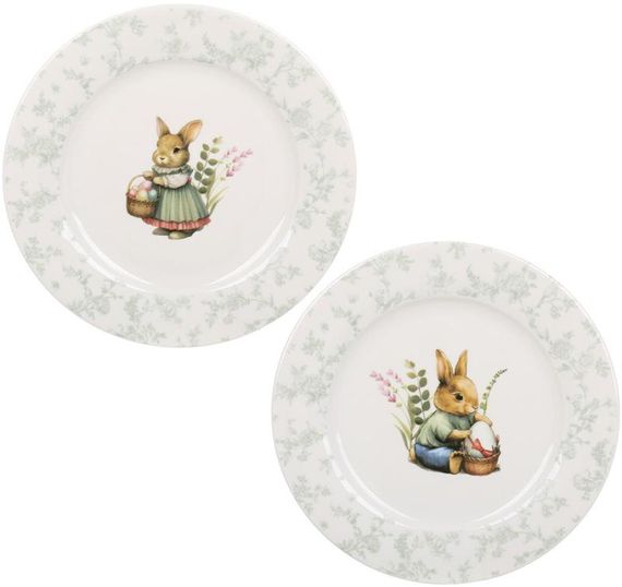 Набір 6 тарілок порцелянових "Floral Green. Великодній Кролик" Ø19см