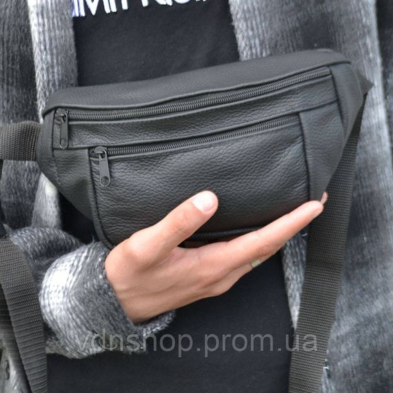 Чоловіча шкіряна сумка, Зручна чорна чоловіча барсетка бананка бананка на пояс на груди RF-30 | Зображення 4