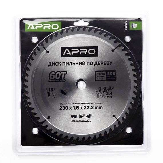 Диск пиляльний для дерева 230х22,2х60T APRO 8302001 | Зображення 4