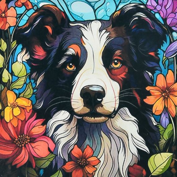 Алмазная мозаика "Пес в свете цветов" DEEX16290 не полная выкладка 30х30 см