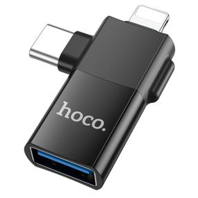 Перехідник Hoco UA17 iP male/Type-C male to USB female two-in-one Колір Чорний