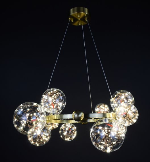 Люстра світлодіодна підвісна LED світильник для квартири на стелю лед 27305 Латунь 40-130х78х78 см. | Зображення 5