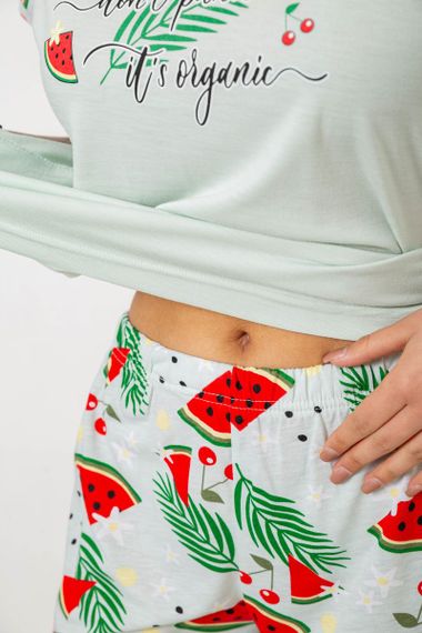 Пижама женская с принтом  -уценка, цвет светло-оливковый, 243R2103-U-1 | Зображення 4