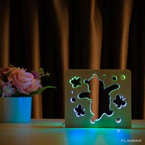 Светильник ночник ArtEco Light из дерева LED "Веселый медвеженок" с пультом и...