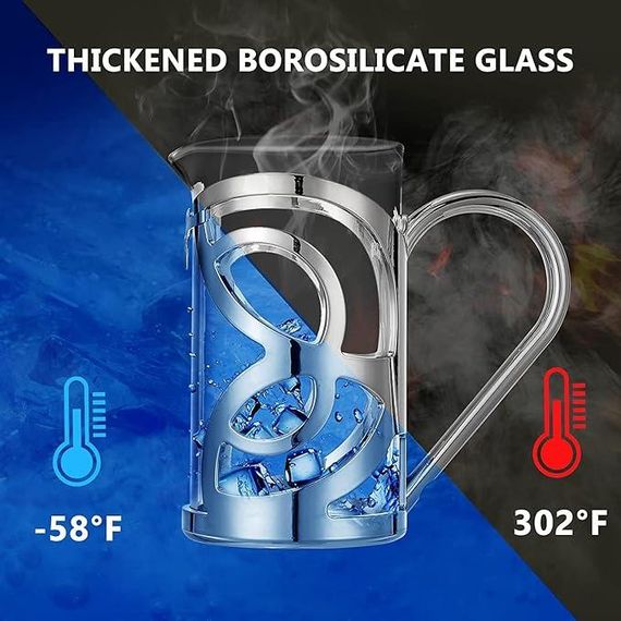 Френч прес із поршнем MeelioCafe French Press, 350 мл, 2 чашки, скляна кава-прес, | Зображення 2