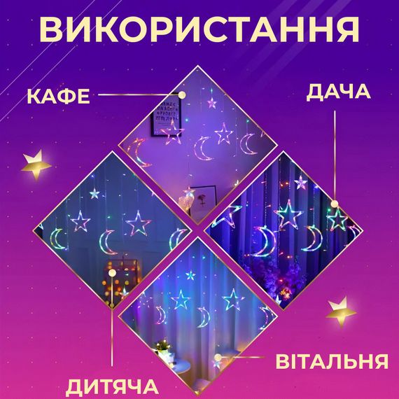 Гірлянда світлодіодна штора GarlandoPro зірка і місяць 108LED 3х0,9 м гірлянда зірка 17333057ML | Зображення 2