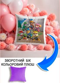 Подушка плюшева Мерч Крафт Дизайн з принтом paw patrol 10 бузковий плюш квадратна 33х33 см