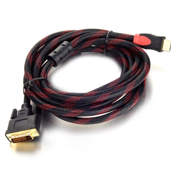 Кабель HDMI (папа) -DVI (папа) 3.0м,2 феррита,оплетка,круглый Black/RED,Пакет