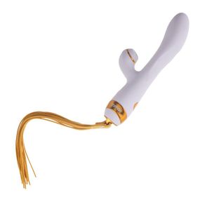 Вибратор-кролик с пульсацией и флоггером LOCKINK SEVANDA Whip Vibrating Massage Wand, бело-золотой sexstyle