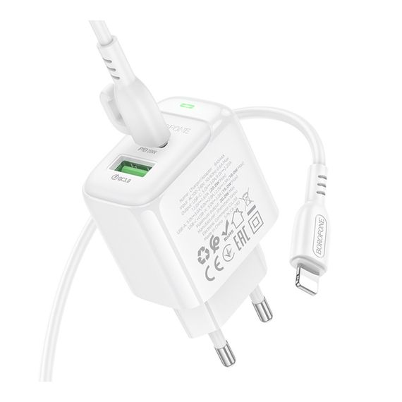 Мережевий зарядний пристрій Borofone BAS44A 1USB-C/1USB PD/QC 20W+Type-C to Lightning | Зображення 3