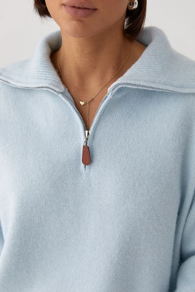 В'язаний однотонний светр із блискавкою - блакитний цвет, ONE SIZE (є розміри) | Зображення 3