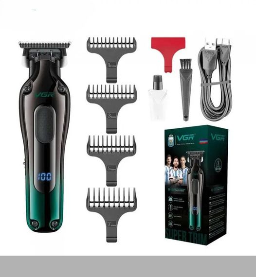 Тример VGR V-998 Green з 4 насадками та LED-дисплеєм (46244-V-998 GREEN_367)