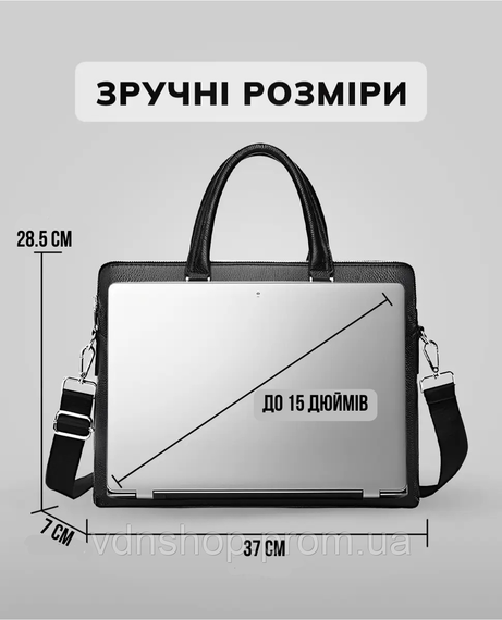 Кожаная мужская сумка для документов и ноутбука 37х28.5х7, офисный деловой портфель Tiding Bag NV23712 черный | Зображення 5