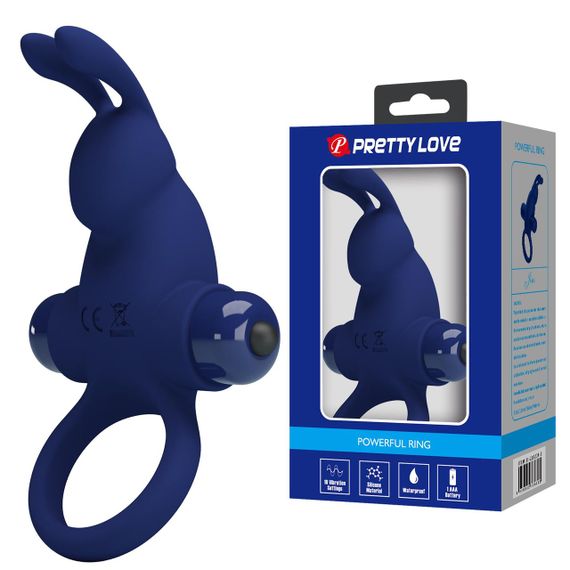 Кільце ерекційне з вібрацією Pretty Love з кроликом, синє, 11.3 х 6.5 см sexstyle