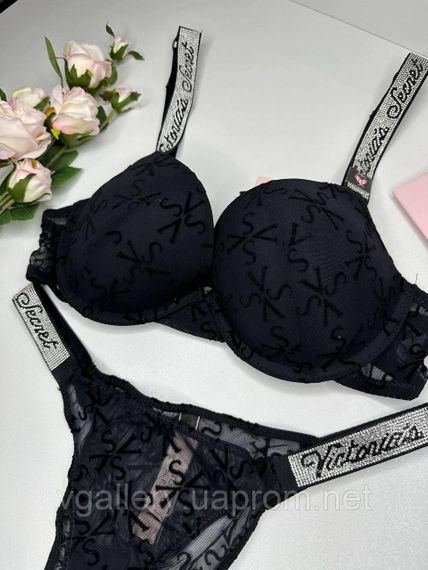Комплект жіночої спідньої білизни зі стразами Victoria's Secret з принтом VS