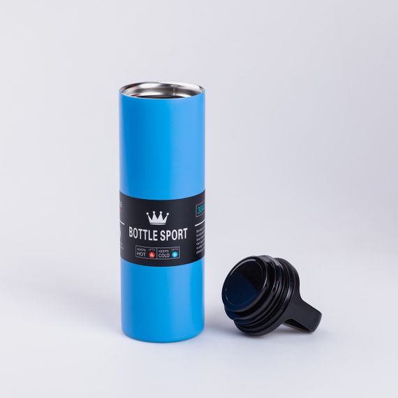 Термос металлический 500 мл из нержавеющей стали Bottle Sport с ручкой синий | Зображення 1