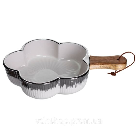 Тарілка порцелянова глибока з ручкою Квітка 27×20×5 (см) блюдо сервірувальне з ручкою для подачі тарілка сковорода Срібло ZJH-13-4 | Зображення 3