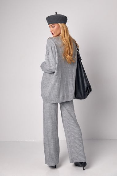 Жіночий костюм oversize у рубчик зі штанами палаццо - сірий цвет, ONE SIZE (є розміри) | Зображення 1