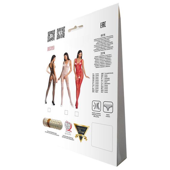 Бодістокінг Passion BS069 white, комбінезон, імітація панчох і боді, S/M/L | Зображення 5