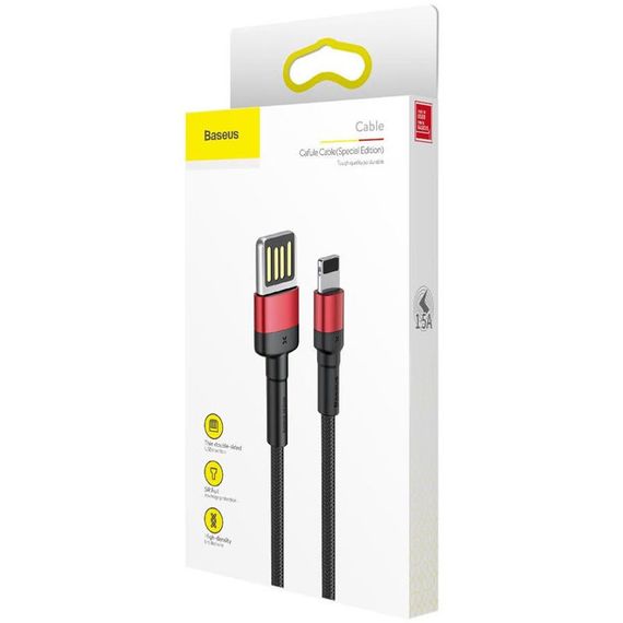 Дата кабель Baseus Cafule Lightning Cable Special Edition 2.4A (1m) (CALKLF-G) Черный / Красный | Зображення 5