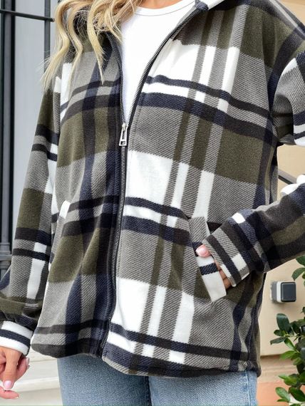 Женская теплая флисовая рубашка в клетку ALI302 цвет хаки, размер 58/60 | Зображення 2
