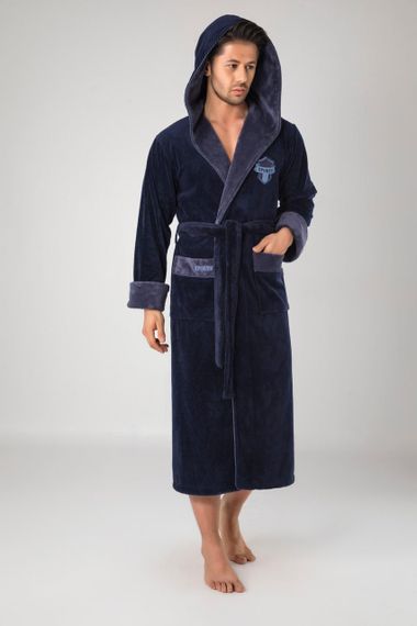 Чоловічий халат Nusa 1145 з капюшоном, темно-синій M