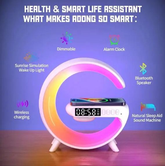 Настільна лампа з бездротовою зарядкою G-Smart G11 Нічник лампа з будильником і Bluetooth колонкою 25см | Зображення 2