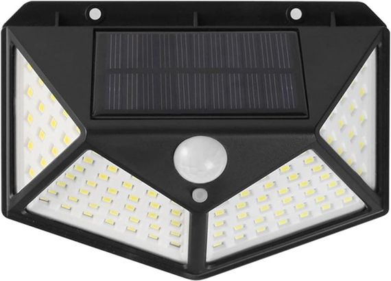 Вуличний ліхтар настінний 100 LED з датчиком руху та сонячною панеллю для фасадів воріт двору HP-L-7